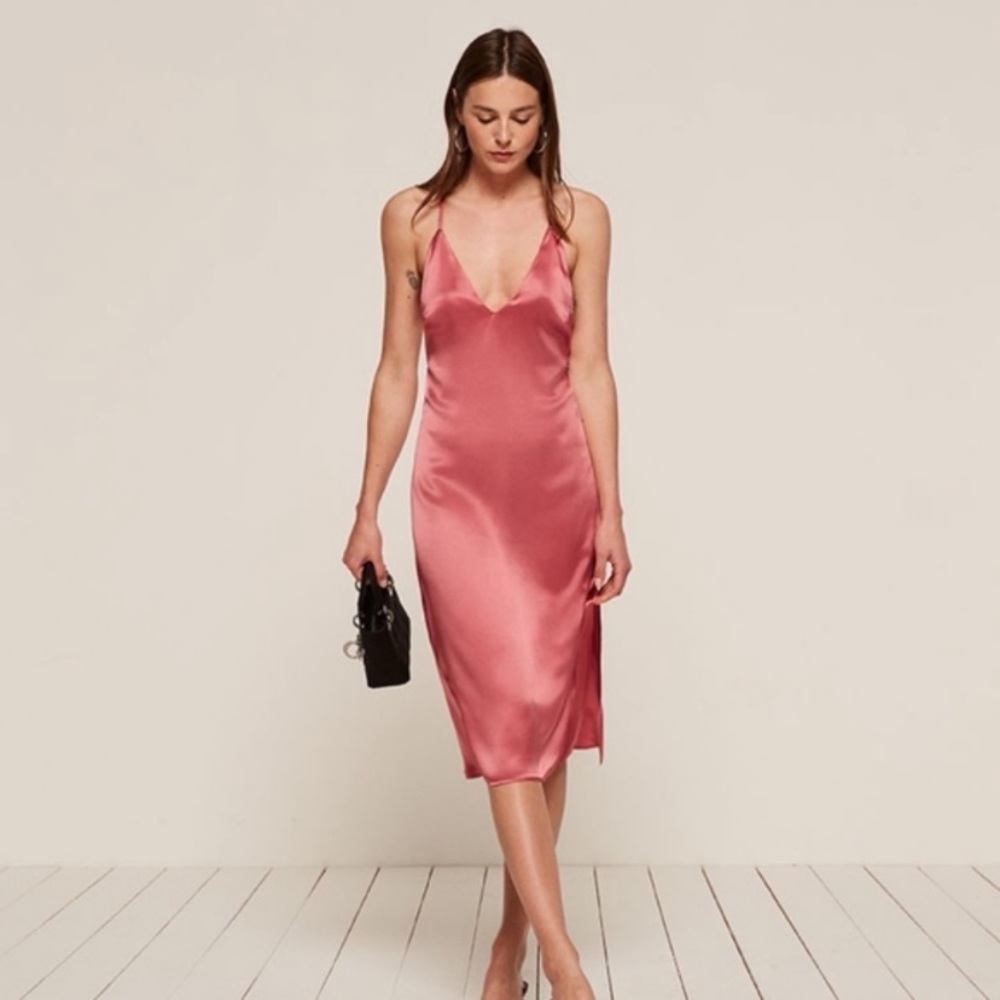 Reformation Pink Slip Silk Liza Midi Dress Size 0